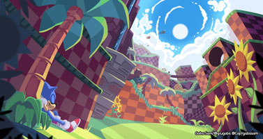 GABS SAM Artwork of Sonic relaxing at Green Hill Zone