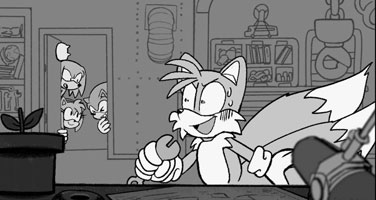 Tails, with Sonic and Knuckles Watching Him Art