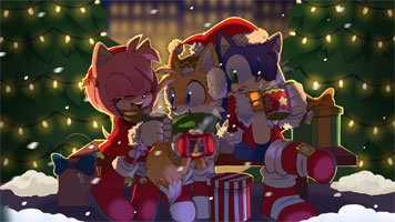 Amy, Tails, Sonic Christmas Art by Hikariviny