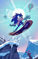 Sonic on a snowboard, by Christian Dobbins