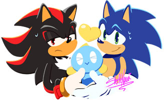 Shadow, Sonic, and Chao, by SkeleNova